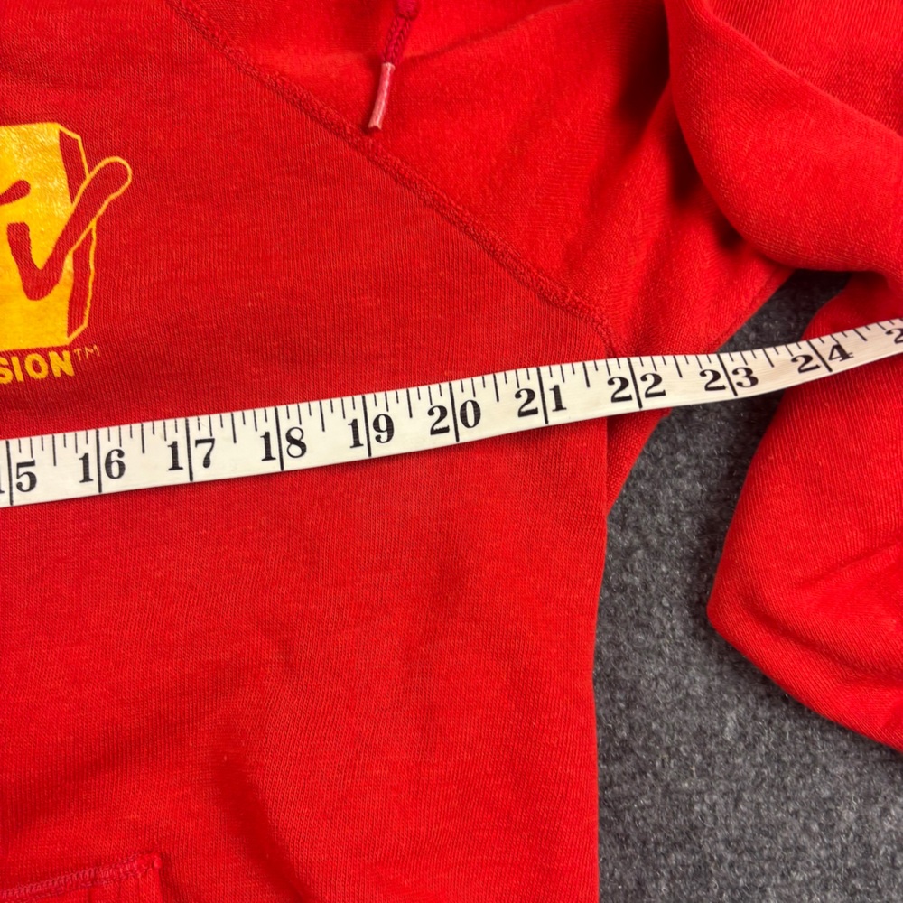 MTV Vintage Red Hooded Sweatshirt w/Yellow Logo 80s size: Large - Picture 9 of 9